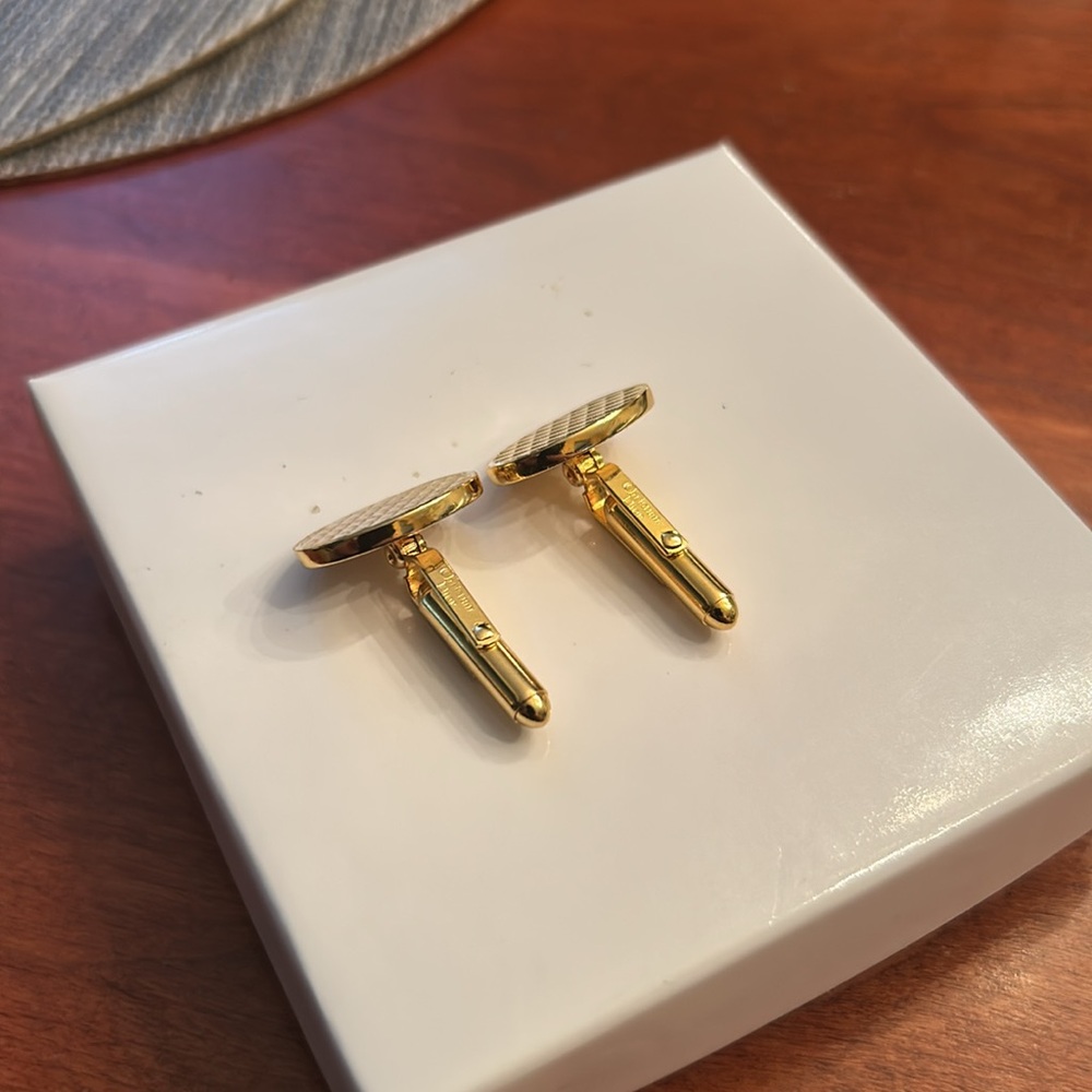 Christian Dior men’s gold tone  luxury cufflinks oval textured formal - Picture 4 of 6